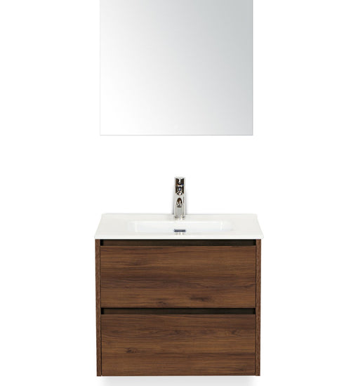 Badmeubelset 60 cm breed - bestaande uit: wastafelkast 2 laden, keramische wastafel Cover met kraangat en luxe spiegel