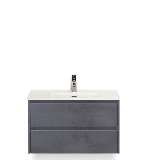 Badmeubelset 80 cm breed - bestaande uit: wastafelkast 2 laden en keramische wastafel Cover met kraangat