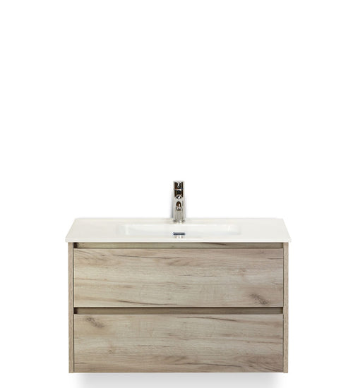 Badmeubelset 80 cm breed - bestaande uit: wastafelkast 2 laden en keramische wastafel Cover met kraangat