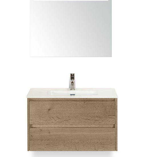 Badmeubelset 80 cm breed - bestaande uit: wastafelkast 2 laden, keramische wastafel Cover met kraangat en luxe spiegel