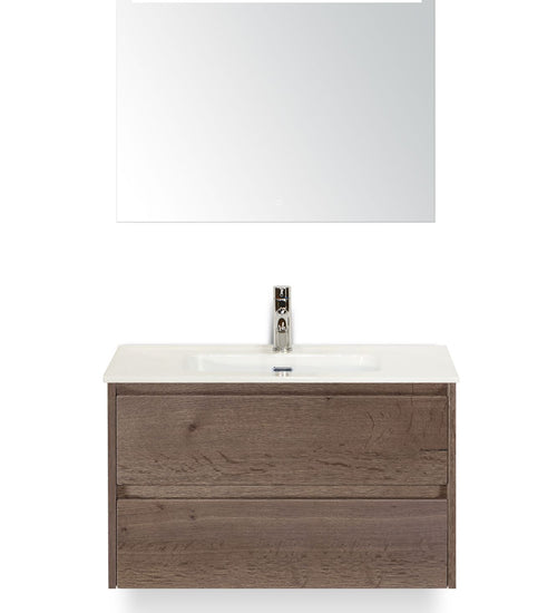 Badmeubelset 80 cm breed - bestaande uit: wastafelkast 2 laden, keramische wastafel Cover met kraangat en luxe spiegel