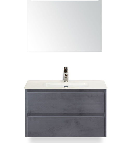 Badmeubelset 80 cm breed - bestaande uit: wastafelkast 2 laden, keramische wastafel Cover met kraangat en luxe spiegel