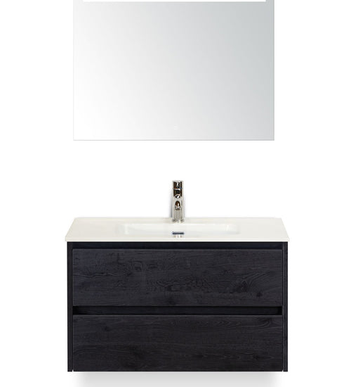 Badmeubelset 80 cm breed - bestaande uit: wastafelkast 2 laden, keramische wastafel Cover met kraangat en luxe spiegel