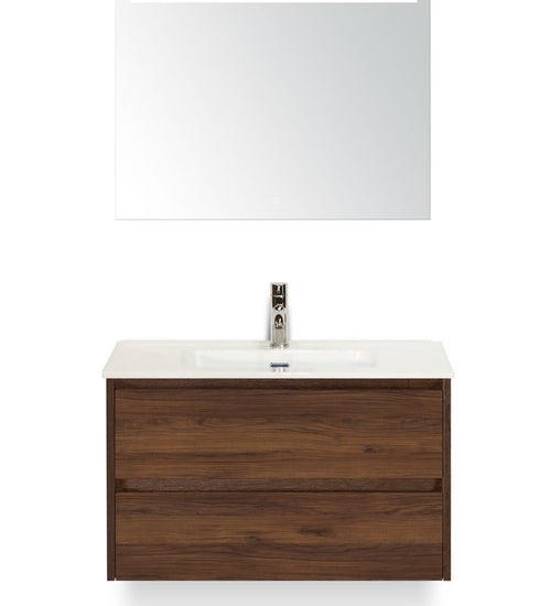 Badmeubelset 80 cm breed - bestaande uit: wastafelkast 2 laden, keramische wastafel Cover met kraangat en luxe spiegel