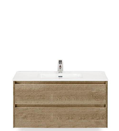 Badmeubelset 100 cm breed - bestaande uit: wastafelkast 2 laden en keramische wastafel Cover met één kraangat