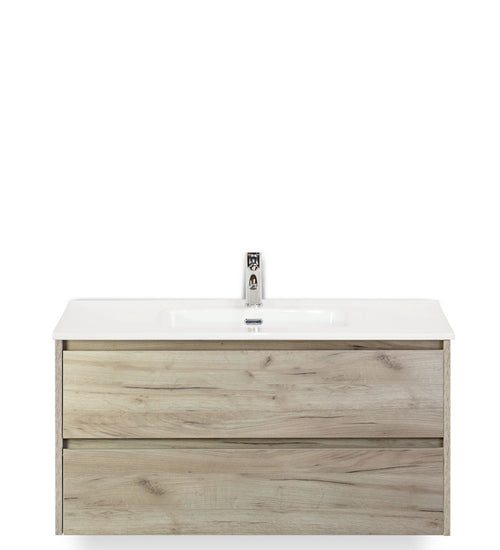 Badmeubelset 100 cm breed - bestaande uit: wastafelkast 2 laden en keramische wastafel Cover met één kraangat