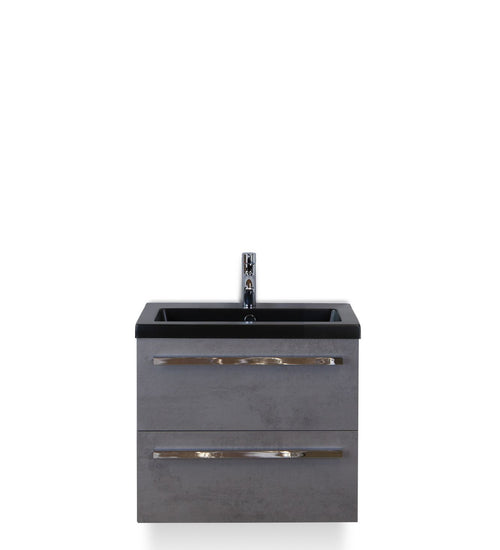 Badmeubelset 60 cm breed - bestaande uit: wastafelkast 2 laden en keramische wastafel Djazz in zwart mat