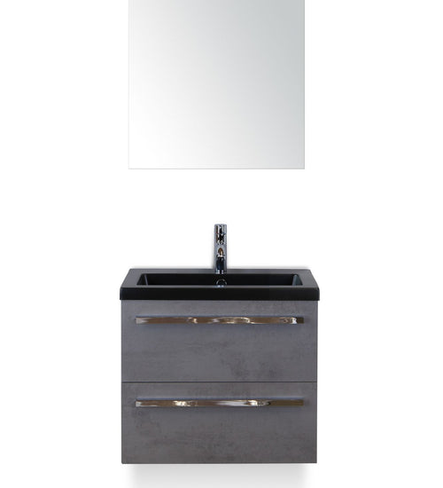 Badmeubelset 60 cm breed - bestaande uit: wastafelkast 2 laden, keramische wastafel Djazz in zwart mat en spiegel