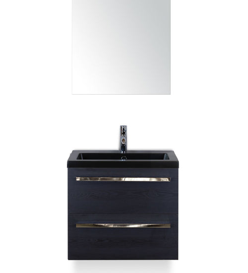 Badmeubelset 60 cm breed - bestaande uit: wastafelkast 2 laden, keramische wastafel Djazz in zwart mat en spiegel