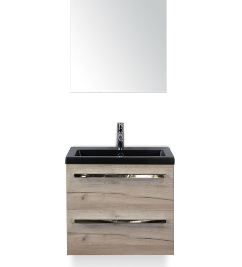 Badmeubelset 60 cm breed - bestaande uit: wastafelkast 2 laden, keramische wastafel Djazz in zwart mat en spiegel