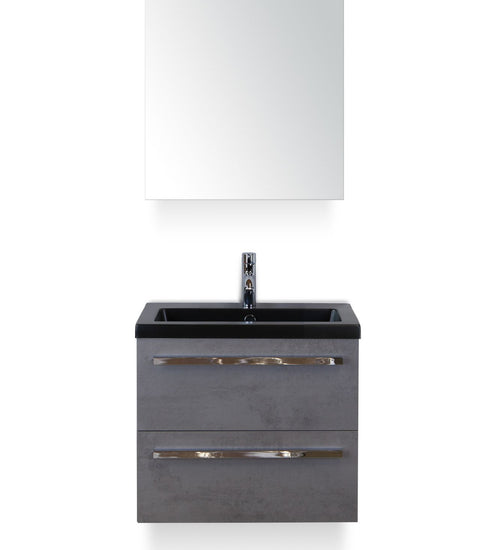 Badmeubelset 60 cm breed - bestaande uit: wastafelkast 2 laden, keramische wastafel Djazz in zwart mat en spiegelkast