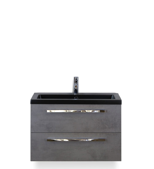 Badmeubelset 80 cm breed - bestaande uit: wastafelkast 2 laden en keramische wastafel Djazz in zwart mat