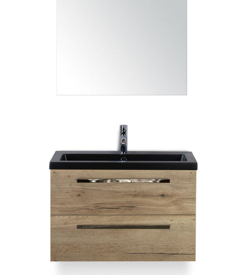 Badmeubelset 80 cm breed - bestaande uit: wastafelkast 2 laden, keramische wastafel Djazz in zwart mat en spiegel