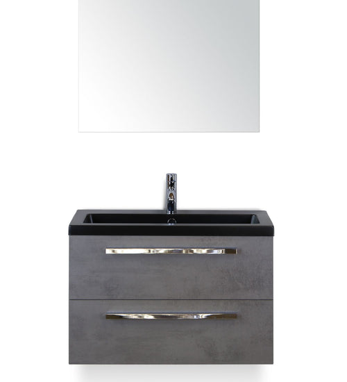 Badmeubelset 80 cm breed - bestaande uit: wastafelkast 2 laden, keramische wastafel Djazz in zwart mat en spiegel