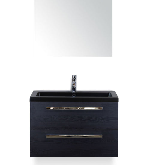 Badmeubelset 80 cm breed - bestaande uit: wastafelkast 2 laden, keramische wastafel Djazz in zwart mat en spiegel