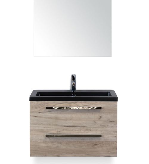 Badmeubelset 80 cm breed - bestaande uit: wastafelkast 2 laden, keramische wastafel Djazz in zwart mat en spiegel