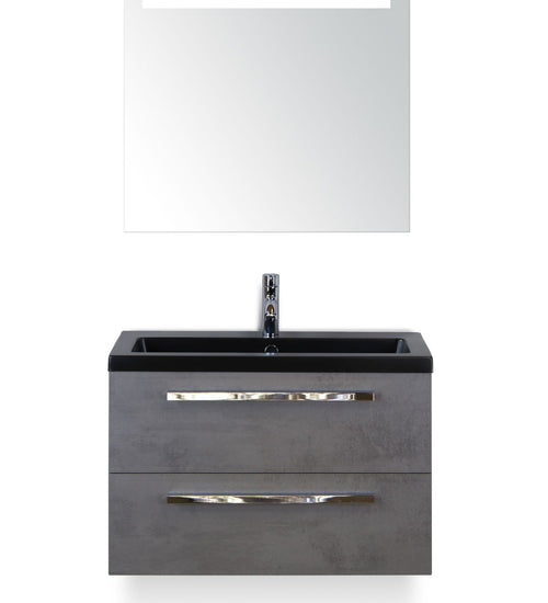 Badmeubelset 80 cm breed - bestaande uit: wastafelkast 2 laden, keramische wastafel Djazz in zwart mat en spiegel met één horizontale verlichtingsbalk (LED)