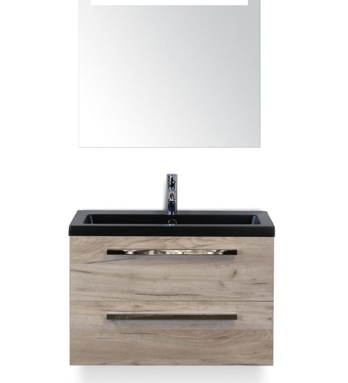 Badmeubelset 80 cm breed - bestaande uit: wastafelkast 2 laden, keramische wastafel Djazz in zwart mat en spiegel met één horizontale verlichtingsbalk (LED)