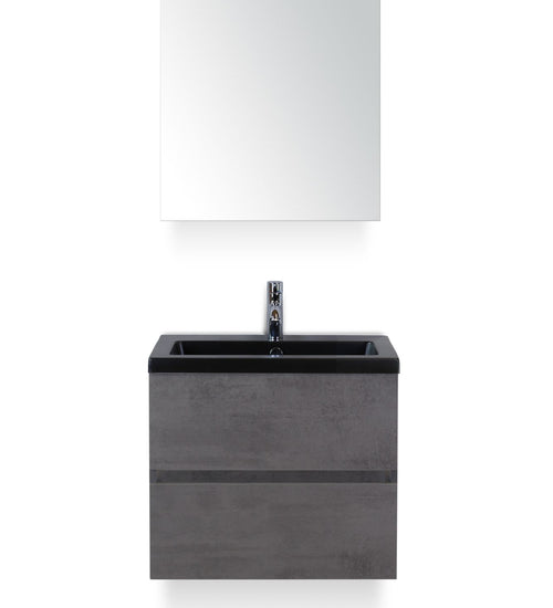 Badmeubelset 60 cm breed - bestaande uit: wastafelkast 2 laden greeploos, keramische wastafel Djazz in zwart mat en spiegelkast