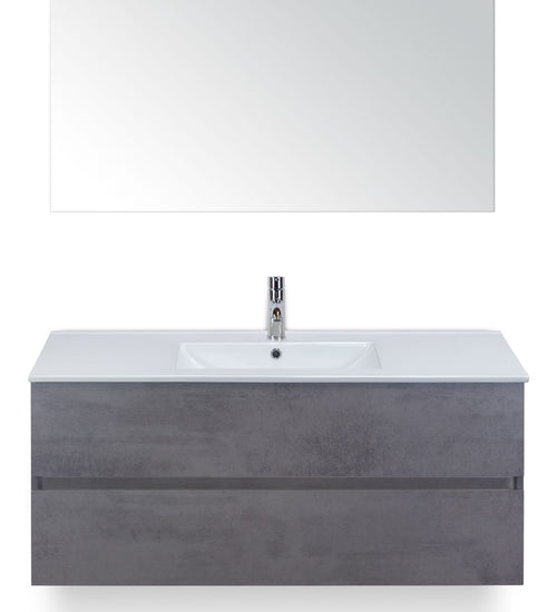 Badmeubelset 120 cm breed - bestaande uit: wastafelkast 2 laden greeploos, enkele keramische wastafel Enjoy met één kraangat en spiegel