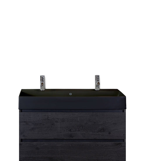 Badmeubelset 100 cm breed - bestaande uit: wastafelkast 2 laden en keramische wastafel Kube zwart met twee kraangaten