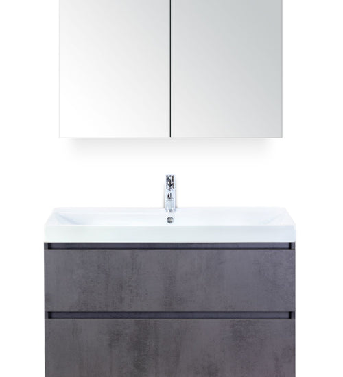 Badmeubelset 100 cm breed - bestaande uit: wastafelkast 2 laden, keramische wastafel Just met één kraangat en spiegelkast