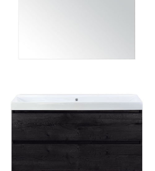 Badmeubelset 120 cm breed - bestaande uit: wastafelkast 2 laden, enkele keramische wastafel Just zonder kraangat en standaard spiegel