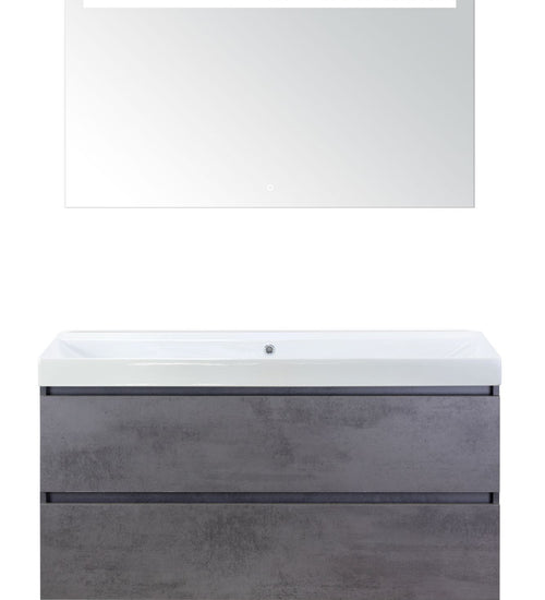 Badmeubelset 120 cm breed - bestaande uit: wastafelkast 2 laden, enkele keramische wastafel Just zonder kraangat en luxe spiegel