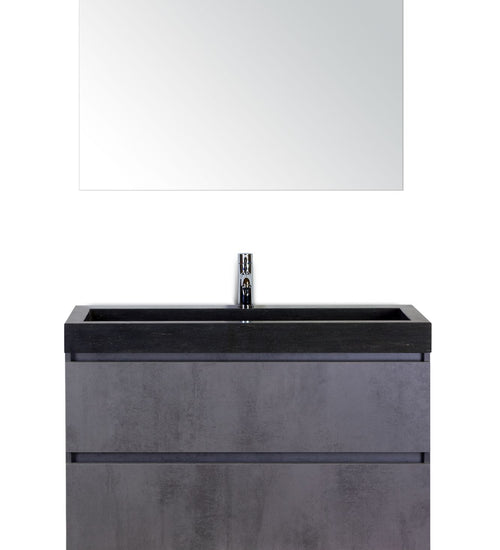 Badmeubelset 100 cm breed - bestaande uit: wastafelkast 2 laden, hardstenen wastafel Lucca met één kraangat en standaard spiegel