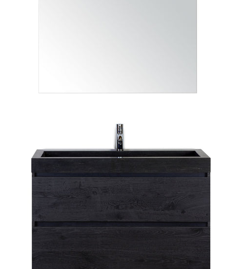 Badmeubelset 100 cm breed - bestaande uit: wastafelkast 2 laden, hardstenen wastafel Lucca met één kraangat en standaard spiegel