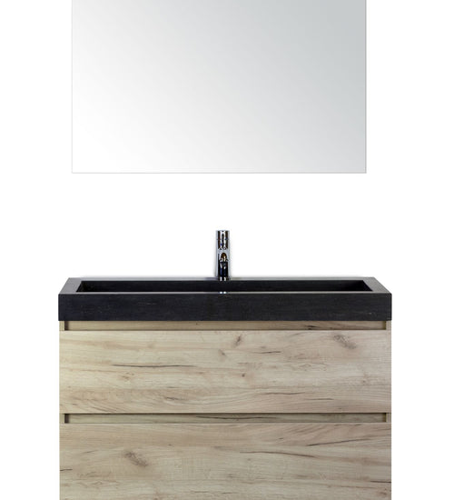 Badmeubelset 100 cm breed - bestaande uit: wastafelkast 2 laden, hardstenen wastafel Lucca met één kraangat en standaard spiegel