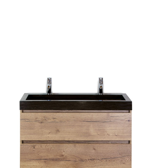 Badmeubelset 100 cm breed - bestaande uit: wastafelkast 2 laden en hardstenen wastafel Lucca met twee kraangaten