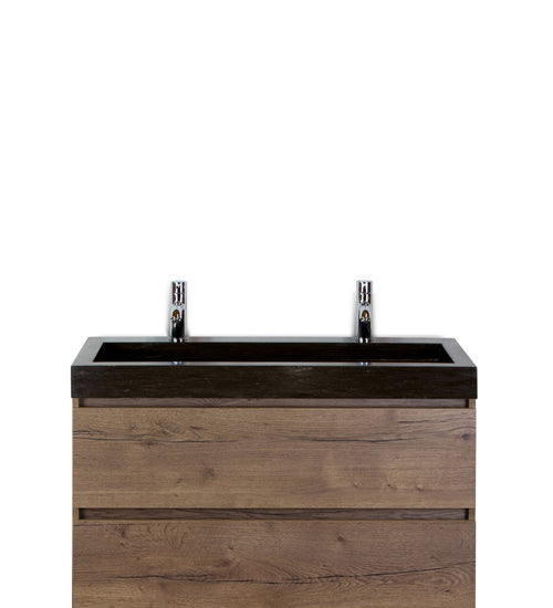 Badmeubelset 100 cm breed - bestaande uit: wastafelkast 2 laden en hardstenen wastafel Lucca met twee kraangaten