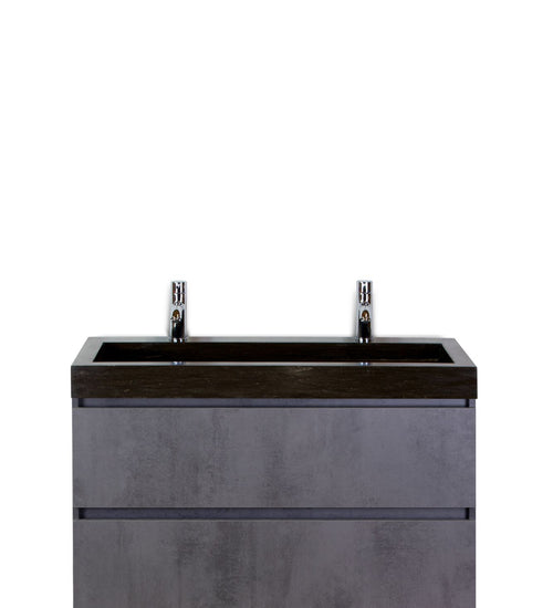 Badmeubelset 100 cm breed - bestaande uit: wastafelkast 2 laden en hardstenen wastafel Lucca met twee kraangaten