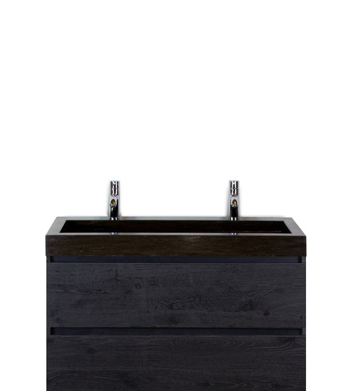 Badmeubelset 100 cm breed - bestaande uit: wastafelkast 2 laden en hardstenen wastafel Lucca met twee kraangaten