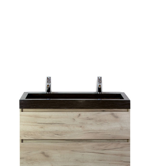 Badmeubelset 100 cm breed - bestaande uit: wastafelkast 2 laden en hardstenen wastafel Lucca met twee kraangaten