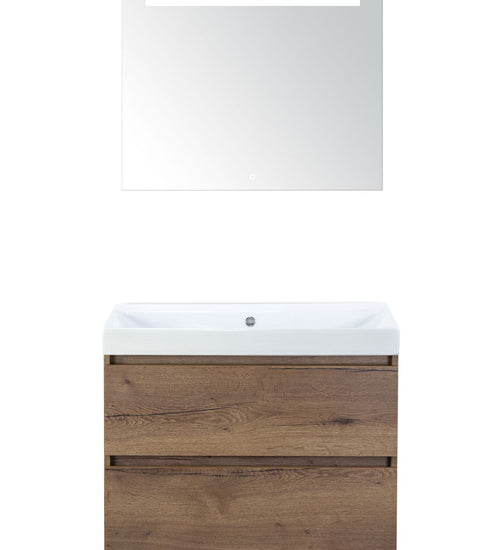 Badmeubelset 80 cm breed - bestaande uit: wastafelkast 2 laden, keramische wastafel Just zonder kraangat en luxe spiegel