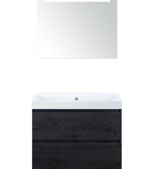 Badmeubelset 80 cm breed - bestaande uit: wastafelkast 2 laden, keramische wastafel Just zonder kraangat en luxe spiegel