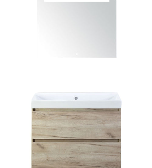 Badmeubelset 80 cm breed - bestaande uit: wastafelkast 2 laden, keramische wastafel Just zonder kraangat en luxe spiegel