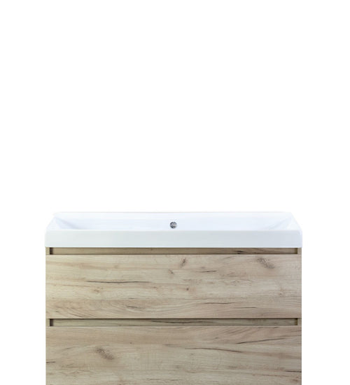 Badmeubelset 100 cm breed - bestaande uit: wastafelkast 2 laden en keramische wastafel Just zonder kraangat