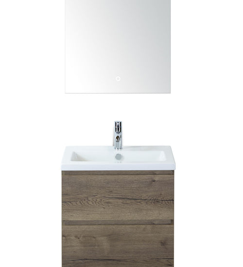 Badmeubelset 60 cm breed - bestaande uit: wastafelkast 2 laden, keramische wastafel S-line met kraangat en luxe spiegel