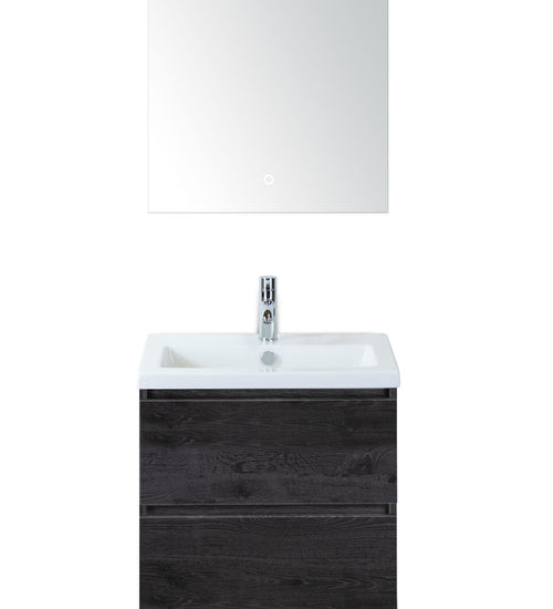 Badmeubelset 60 cm breed - bestaande uit: wastafelkast 2 laden, keramische wastafel S-line met kraangat en luxe spiegel