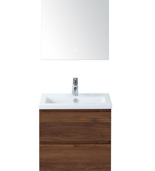 Badmeubelset 60 cm breed - bestaande uit: wastafelkast 2 laden, keramische wastafel S-line met kraangat en luxe spiegel