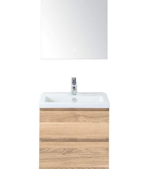 Badmeubelset 60 cm breed - bestaande uit: wastafelkast 2 laden, keramische wastafel S-line met kraangat en luxe spiegel