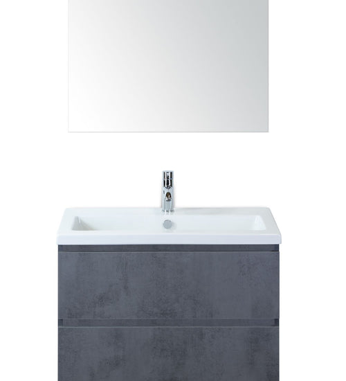 Badmeubelset 80 cm breed - bestaande uit: wastafelkast 2 laden, keramische wastafel S-line met kraangat en standaard spiegel