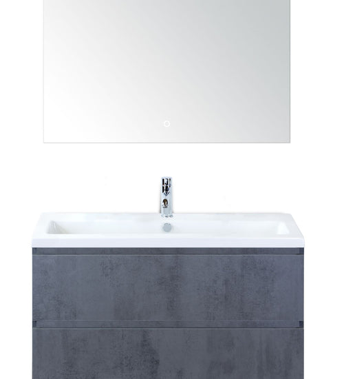 Badmeubelset 100 cm breed - bestaande uit: wastafelkast 2 laden, keramische wastafel S-line met één kraangat en luxe spiegel