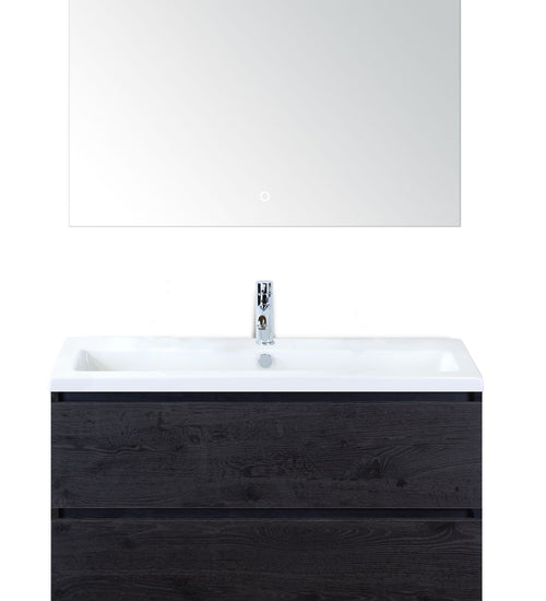 Badmeubelset 100 cm breed - bestaande uit: wastafelkast 2 laden, keramische wastafel S-line met één kraangat en luxe spiegel