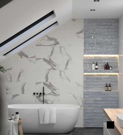 Wandtegel Del conca Frammenti Blauw glans 7x40 cm