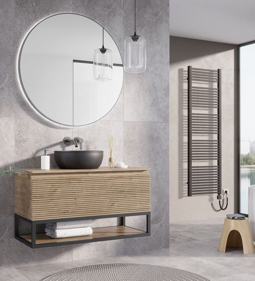 Spiegel Rondo 2.0 Ø 80 cm met frame in kleur goud, met dotless indirecte verlichting rondom, touchbediening (traploos dimbaar) op voorzijde, kleurinstelling koud/warm en spiegelverwarming