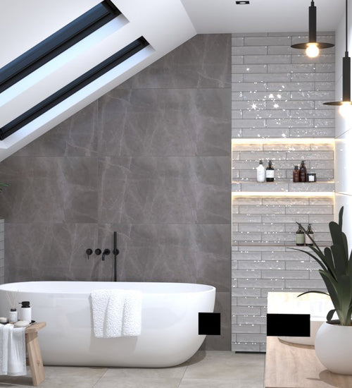 Wandtegel Del conca Frammenti Grijs glans 7x40 cm